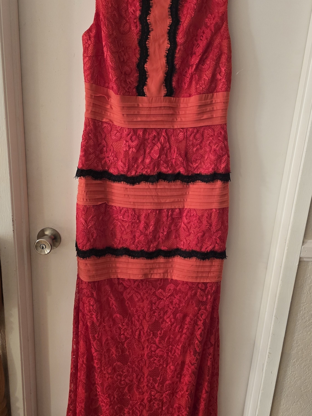 Jax Red Lace Maxi Dress with Black Trim